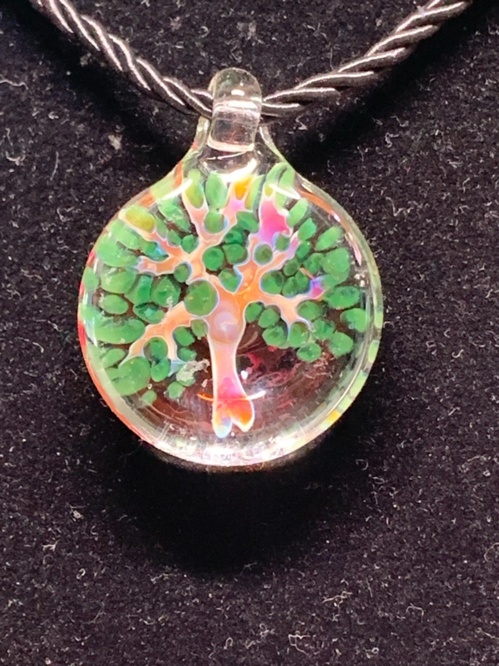 Hand Crafted Iridescent Tree Of Life Necklace With Green Accents View 2